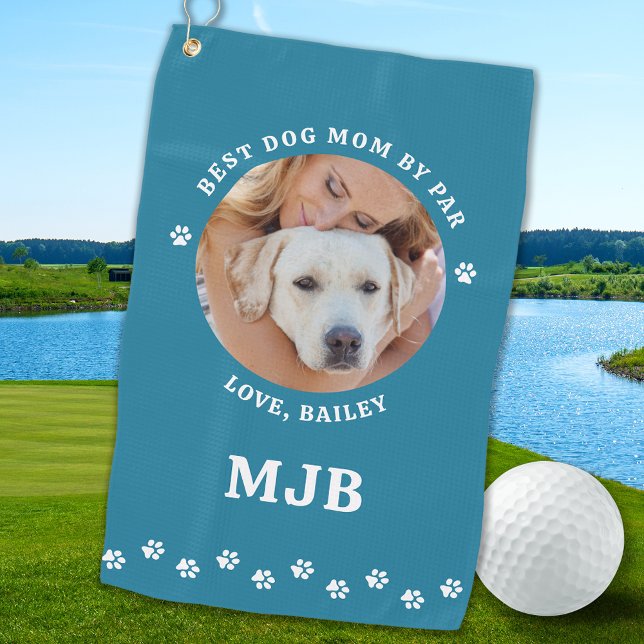 DOG Best MOM By Par Personalised Pet Photo  Golf Towel (Creator Uploaded)