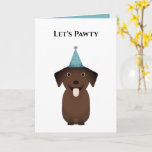 Dog Birthday Card, Let's Pawty Labrador Retriever Card<br><div class="desc">This adorable Chocolate Lab has his party hat on and is ready to wish someone happy birthday or congratulations. You may change the text for your occasion.</div>