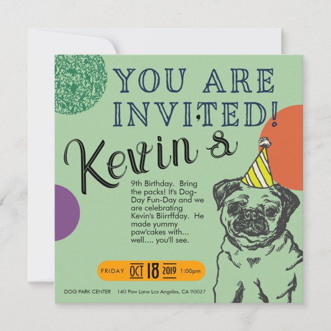 Dog Birthday Invitation Customisable  (Front)