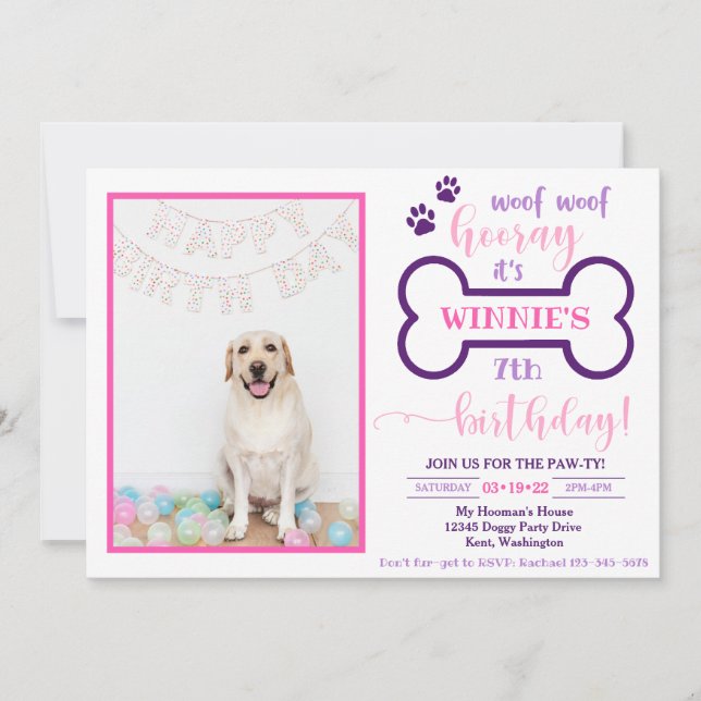 Dog Birthday Invitation | Doggy Invitation (Front)