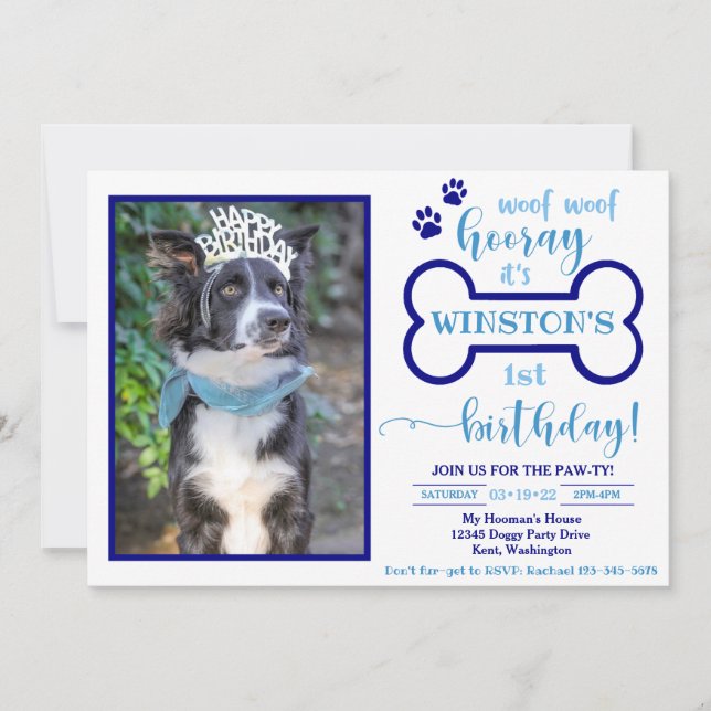 Dog Birthday Invitation | Doggy Invitation (Front)