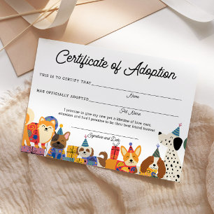 Dog Birthday Lets Pawty Puppy Adoption Certificate