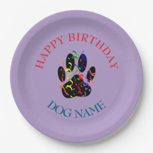Dog Birthday Party Custom Purple Paper Plate