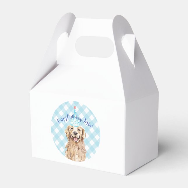 Dog Birthday Party Personalised Favour Box Plaid (Front Side)
