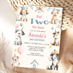 Dog Birthday Party Puppy Pawty 2nd Birthday Invitation