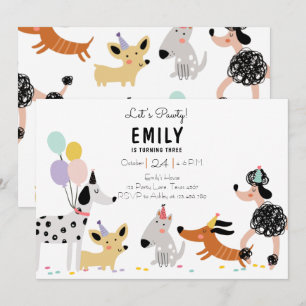 Dog Birthday Party Puppy Pawty Modern Girl Invite