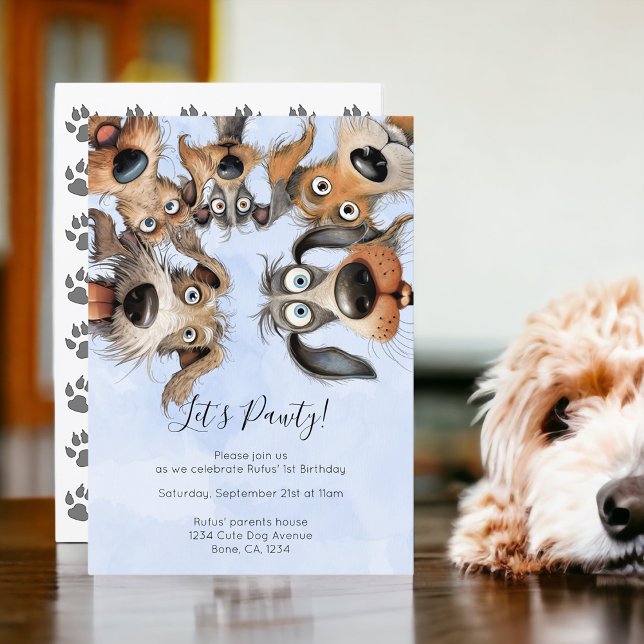Dog Birthday Pawty Cute Personalised Invitation (Dog Birthday Pawty Cute Personalized Invitations from Ricaso. Pet birthday party invite)