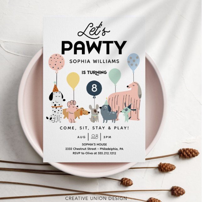 Dog Birthday Pawty Kids Birthday Invitation (Creator Uploaded)