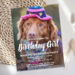 Dog Birthday Personalised Pet Photo Invitation  Postcard<br><div class="desc">Birthday Girl! Invite friends and family to your puppy or dog birthday party with this simple pet photo birthday boy design dog birthday invitation card. Add your pup's favourite photo and personalise with name, birthday number, and all dog birthday party info! Change to Birthday Boy of a boy pup. Visit...</div>
