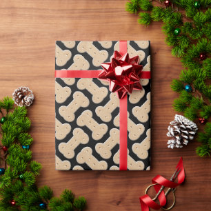 Dog Biscuit Bone Pattern Black Wrapping Paper