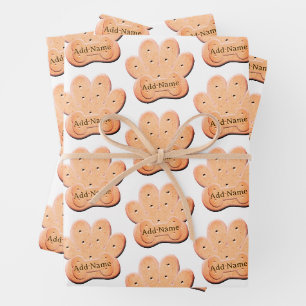 Dog Biscuit Pawprint and Bone Art Wrapping Paper Sheet