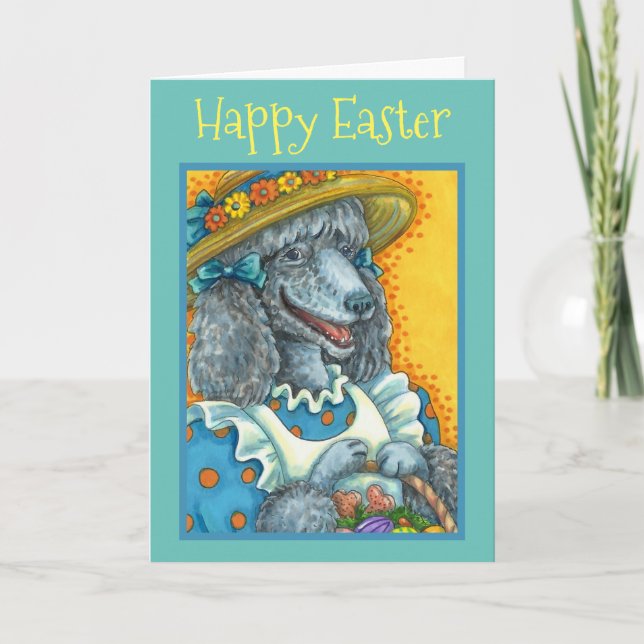 DOG BISCUITS AND EASTER EGG BASKET, CUTE POODLE HOLIDAY CARD (Front)