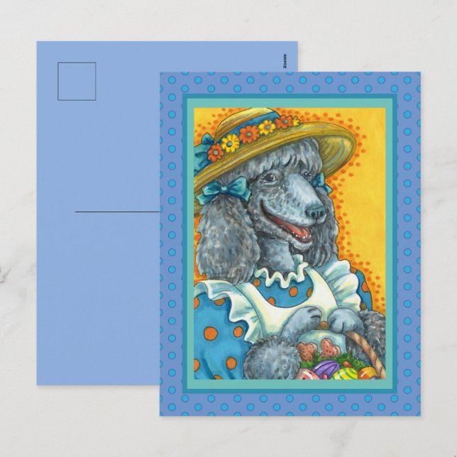 DOG BISCUITS AND EASTER EGG BASKET, CUTE POODLE HOLIDAY POSTCARD (Front/Back)