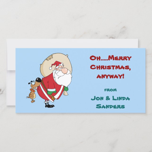 Dog Bites Santa Funny Christmas Photo Card (Front)