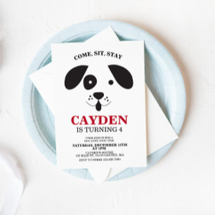 Dog black and white spot Birthday Invitation
