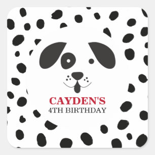 Dog Black Spot Dalmatian Birthday Square Sticker