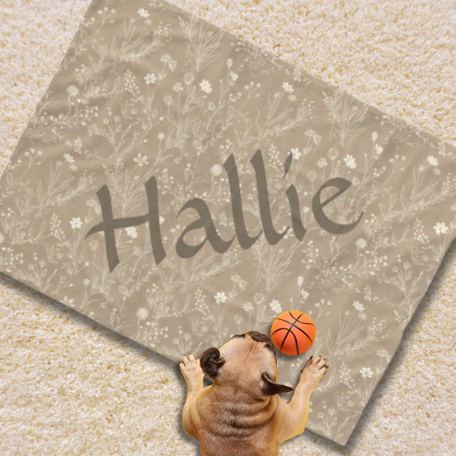 Dog Blanket - Brown Botanical, Personalised (Personalized Brown Botanical Dog Blanket)