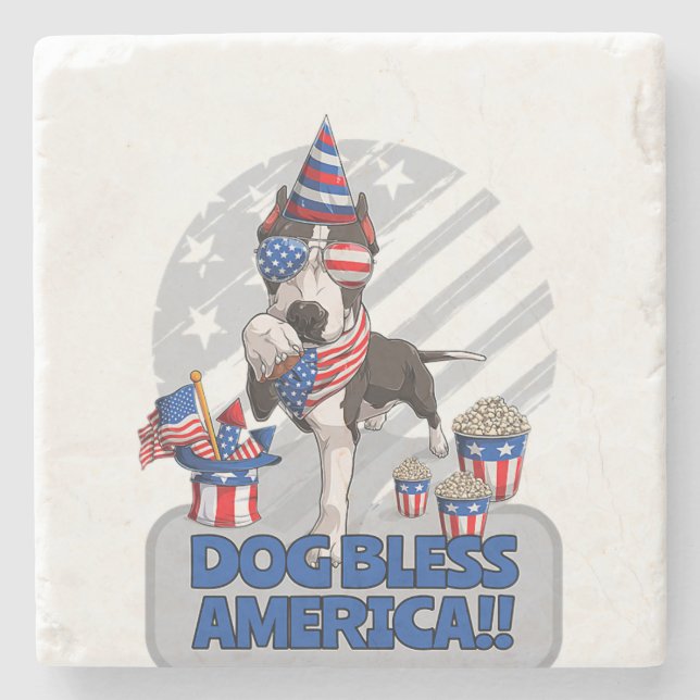 dog bless america - 4th of july pitbull patriotic  stone coaster (Front)