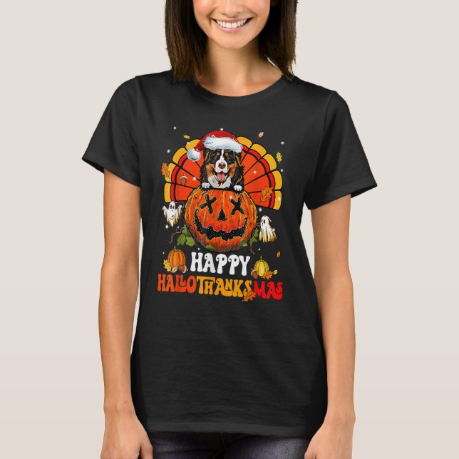 Dog Bloodhound Happy Hallothanksmas Halloween Than T-Shirt (Front)