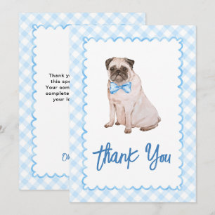 Dog Blue Gingham Baby Shower Thank You Card