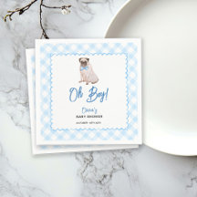 Dog Blue Gingham Oh Boy Baby Shower