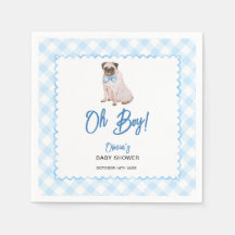 Dog Blue Gingham Oh Boy Baby Shower