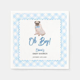 Dog Blue Gingham Oh Boy Baby Shower Napkin