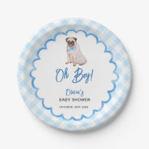 Dog Blue Gingham Oh Boy Baby Shower
