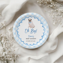 Dog Blue Gingham Oh Boy Baby Shower