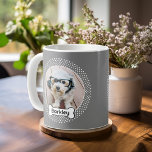 Dog Bone and Grey Polka Dot Pet Photo Frame Coffee Mug<br><div class="desc">A fun way to display a photo of your favourite pet. The polka dot border frames a cute picture and the dog name is inside of a cartoon dog bone. Add your favourite puppy picture and make a cute keepsake of the family pets.</div>