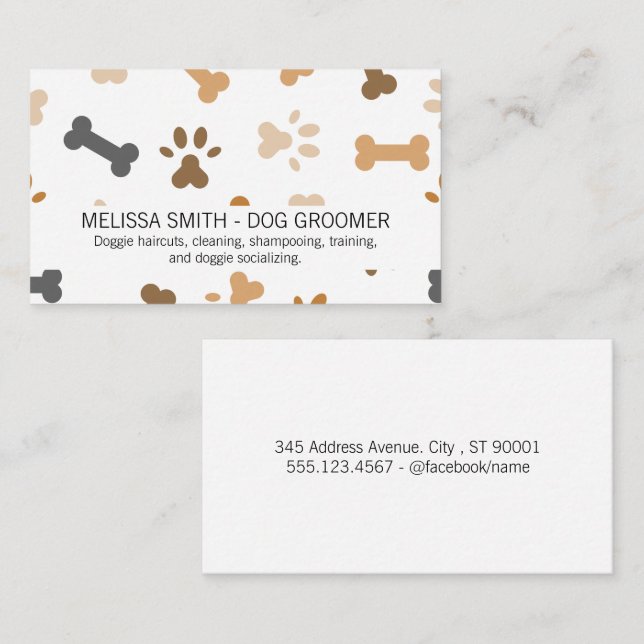 Dog Bone and Paw Prints Business Card (Front/Back)
