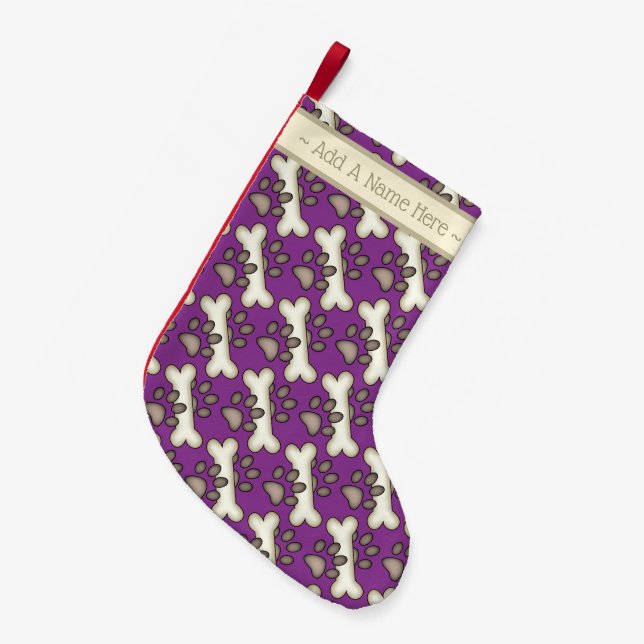 Dog Bone And Pawprint Small Christmas Stocking (Front (Hanging))