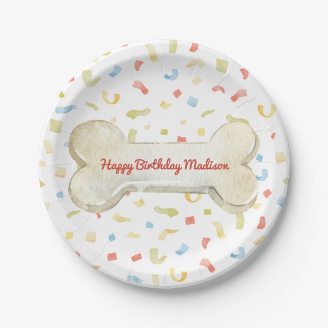 Dog Bone Birthday Party Paper Plate (Front)