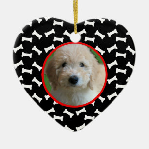 Dog Bone Christmas Puppy Picture Custom Date Ceramic Tree Decoration