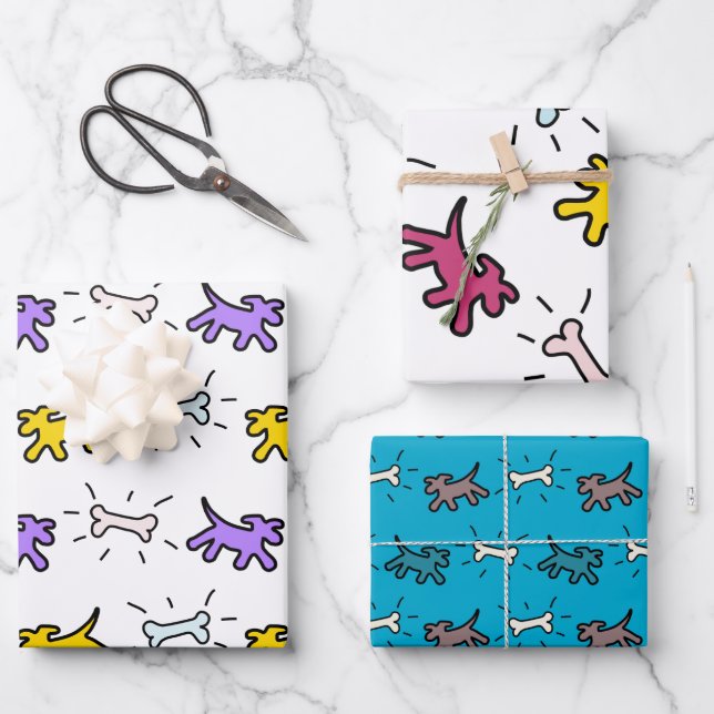 Dog Bone Graffiti Style 3 patterns WPS3 Wrapping Paper Sheet (Front)