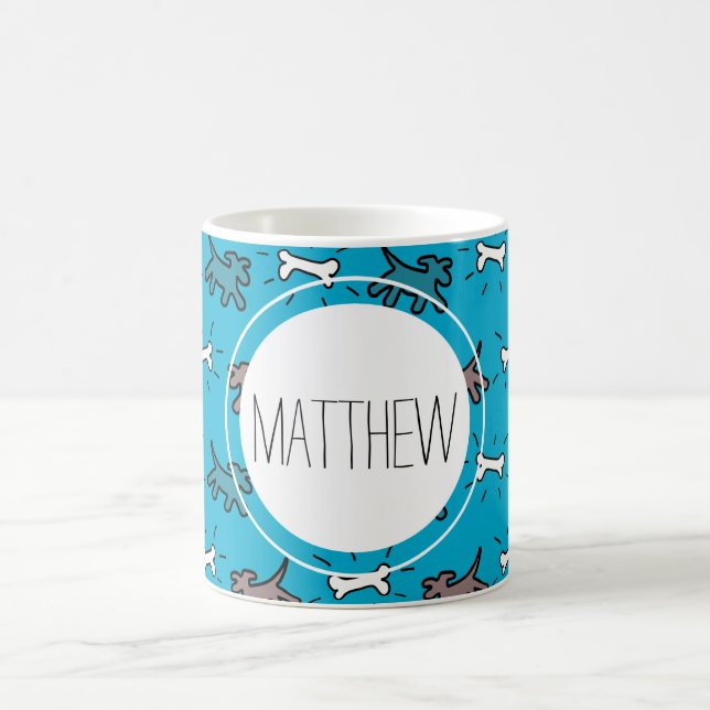 Dog Bone Graffiti Style Personalised Name Blue Mug (Center)