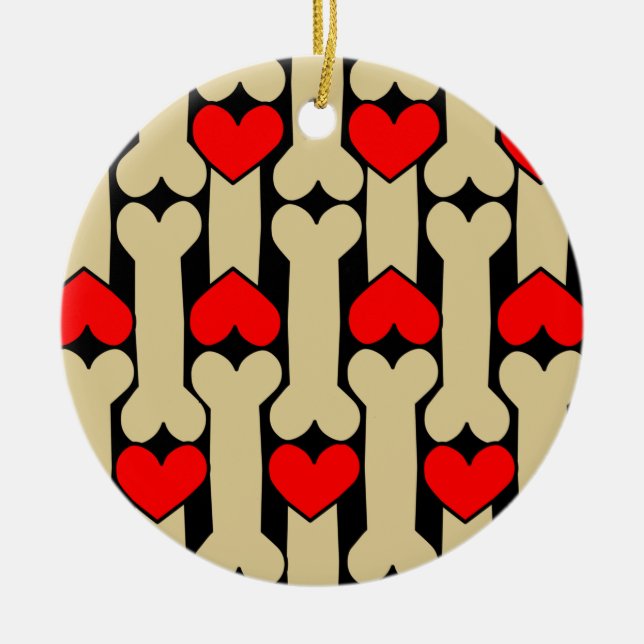  Dog Bone Hearts  Ceramic Tree Decoration (Front)