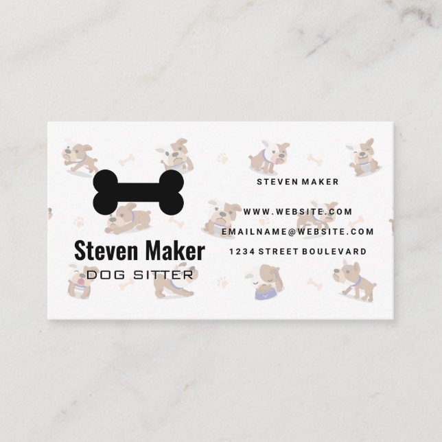 Dog Bone Logo | Dogs and Bone Pattern Business Card (Front)