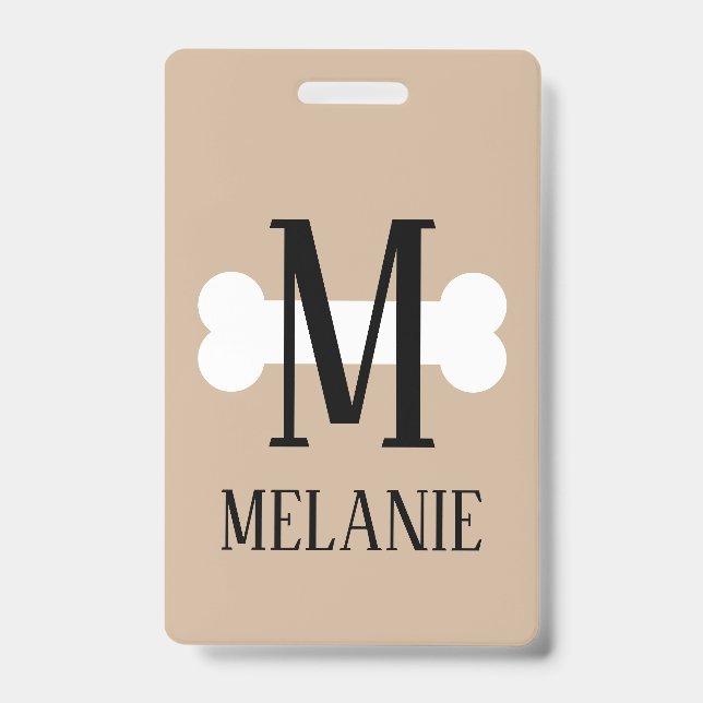 Dog bone monogram pet care services name badge ID badge (Front)