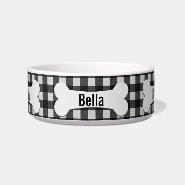 Dog Bone On Gingham Bowl (Front)