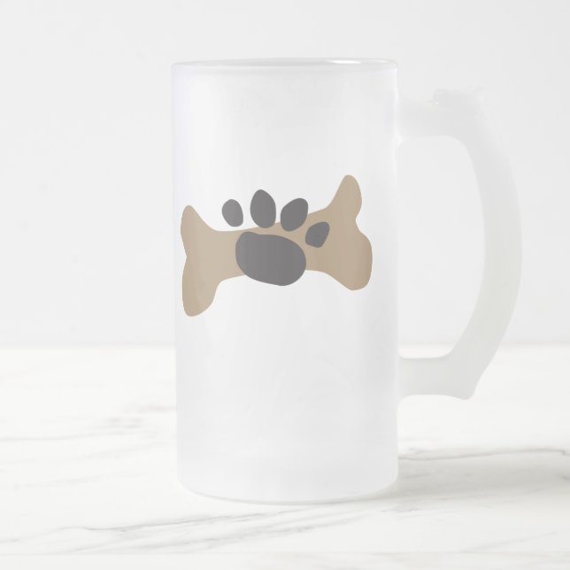Dog Bone & Paw Print Frosted Glass Beer Mug (Right)