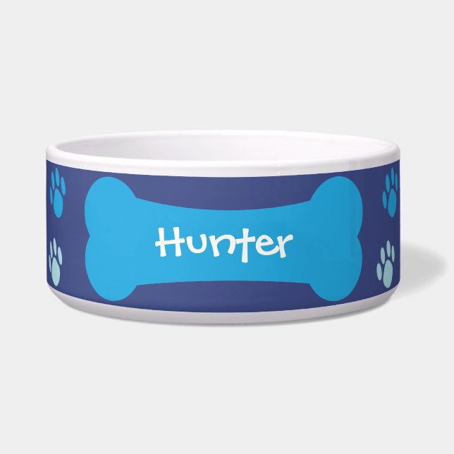 Dog Bone & Paw Prints Personalised Pet Dog Bowl (Front)