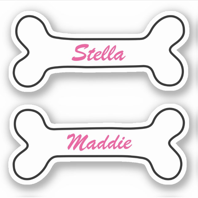Dog bone personalised pink name stickers (Front)
