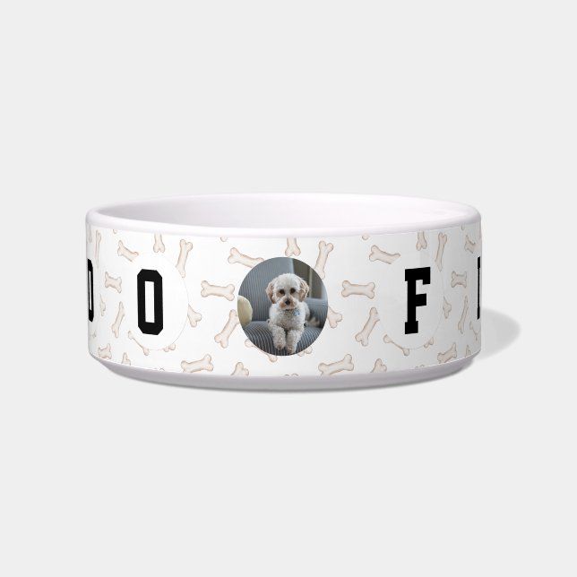 Dog Bone Photo Custom 4 Letter Dog Name  Bowl (Front)