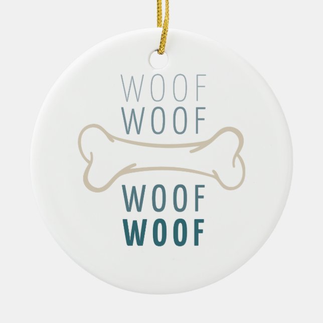 Dog Bone Woof Ceramic Tree Decoration (Front)