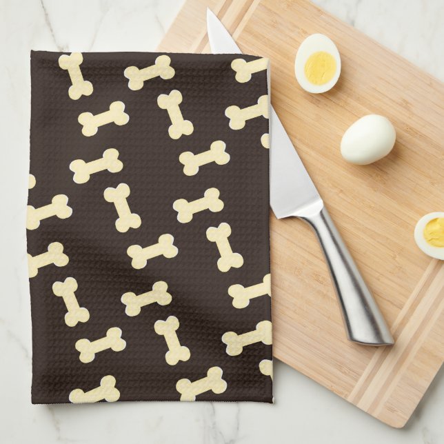 Dog bones on brown pattern tea towel (Quarter Fold)