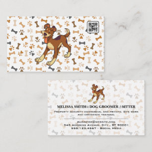 Dog Bones Paws Pattern Happy Doggie QR code Business Card