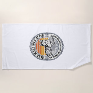 Dog Book Lover Shirt Vintage Engraving Husky Reade Beach Towel