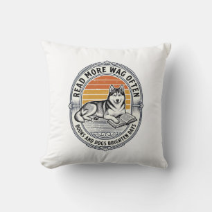 Dog Book Lover Shirt Vintage Engraving Husky Reade Cushion