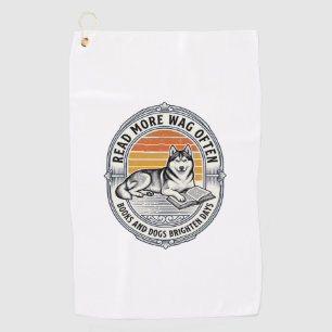 Dog Book Lover Shirt Vintage Engraving Husky Reade Golf Towel